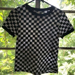White and black checkered tee